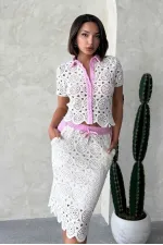 Denim Detailed Lace Shirt - Raw Pink | Topshow