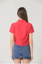 Topshow Orange Gipel Front Gathered Wholesale Blouse