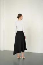 Dantel Detaylı Saten Toptan Etek - Siyah | D2976 - Topshow