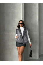 Gilet en daim gris à col en fourrure - Vente en gros | TOPSHOW | F1532