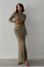 Khaki Color Long Transparent Wholesale Skirt | Topshow | F1887