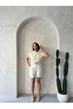 Omuzu Dantelli t-Shirt - Sarı - D2532 | Topshow