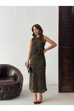 Topshow - Toptan Gül Süzüneli Kolsuz Bluz - Haki