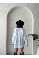 Kot Detaylı Toptan T-Shirt - Krem Mavi | Topshow | F1917