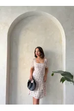 Jupe Topshow Stone à col bateau et imprimé floral, manches courtes et volantées, en gros