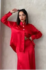 Chemise en satin Krasli en gros - Rouge | Topshow | F1914