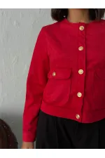 Veste Topshow en daim à poches - Rouge | F1800