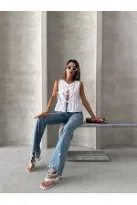 Topshow White Front Tie Wholesale Blouse