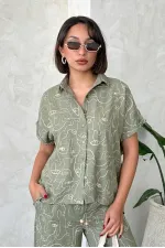 Nakışlı Toptan Gömlek - Açık Haki | Topshow