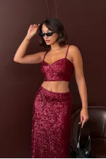Topshow - Toptan Payetli Büstiyer - Parti Ve Davet Şıklığı - Bordo