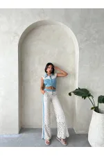 Dantel Detaylı Pullu Kot Ceket - Mavi Topshow