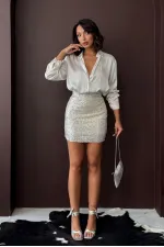 Topshow - Mini-jupe à sequins en gros - Mode chic pour les soirées et les fêtes - Pierre