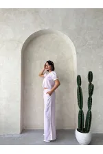 Güpür Detaylı Çizğili Pantolon - Pembe | Topshow