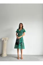 Topshow Emerald Leopard Print Long Wholesale Dress