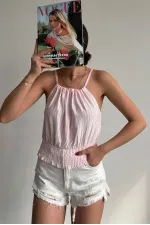 Chemisier rose Topshow à col noué (vente en gros)