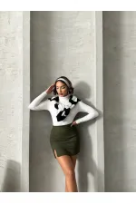 Topshow Haki Yırtmaçlı Etek | F1351