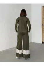 Veste-chemise femme en daim kaki avec détails en dentelle | Topshow | F1957