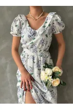 Topshow Purple Embroidery Detailed Patterned Wholesale Dress