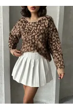 Leopar Triko Toptan Bluz  - Kahve | TOPSHOW | K-158