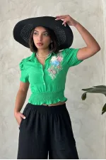 Chemise en lin à fleurs et poitrine de cacahuète Topshow en gros