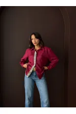 Topshow Şerit Detaylı Scuba Süet Toptan Gömlek - Mürdüm | F1973