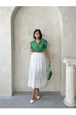 Kol Ucu Etek Gipeli Düğmeli Gömlek - Yeşil Topshow