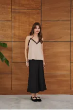 D 2929 LACE DETAIL SATIN TANK TOP - STONE