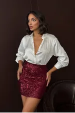 Topshow - Mini-jupe à sequins en gros - Mode chic pour les soirées et les fêtes - Bordeaux