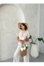 Embroidered Front Tie Wholesale Blouse - Stone | Topshow