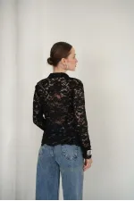 Chemises en dentelle brodée en gros - Noires | F2081 - Topshow