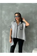 Topshow Gri Çoban Dikişli Keten Toptan Gömlek