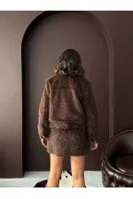 Topshow - Veste femme aspect fourrure (vente en gros) - Marron foncé