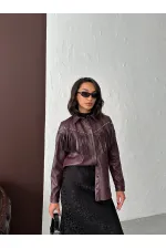 Chemise en similicuir à franges tombantes F 2043 - Bordeaux