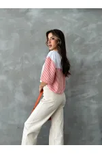 T-shirt Topshow à rayures orange en popeline à manches en gros