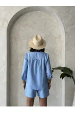 Nakışlı Toptan Şort - Açık Mavi | Topshow