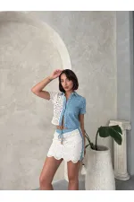 Denim Detailed Lace Short Skirt - Raw Topshow