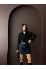 Chemise Topshow à franges en daim scuba - Noir | F2029