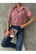 Topshow Fuşya Pitikare Beli Kolucu Lastikli Toptan Gömlek