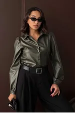 Chemises en similicuir Topshow en gros - Kaki | F2044