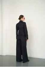 Mandarin Collar Zip-Up Jacket with Epaulets - Navy Blue | F2084 - Topshow