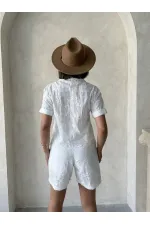 Nakışlı Vual Gömlek - Krem Topshow