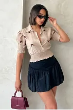 Kol Ucu Toptan Etek Gipeli Düğmeli Toptan Gömlek - Taş | Topshow