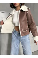 Süet Peluş Toptan Mont - Taba Krem | TOPSHOW | F1856