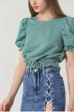 Topshow Zümrüt Beli Gipeli Pitikareli Toptan Bluz