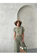 Nakışlı Önden Baglamalı Toptan Bluz - Açık Haki | Topshow