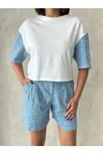 Kol Detaylı Tişort - Mavi | Topshow