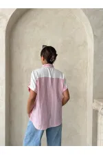 Topshow Fuşya Parçalı Çizgili Toptan Gömlek