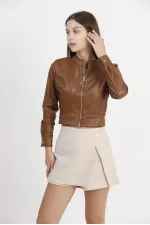 Manteau en cuir en gros - Beige | TOPSHOW | F0443