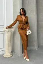 Süet Toptan Etek - Taba | TOPSHOW | F1761