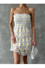 Topshow Cream Daisy Embroidered Wholesale Dress